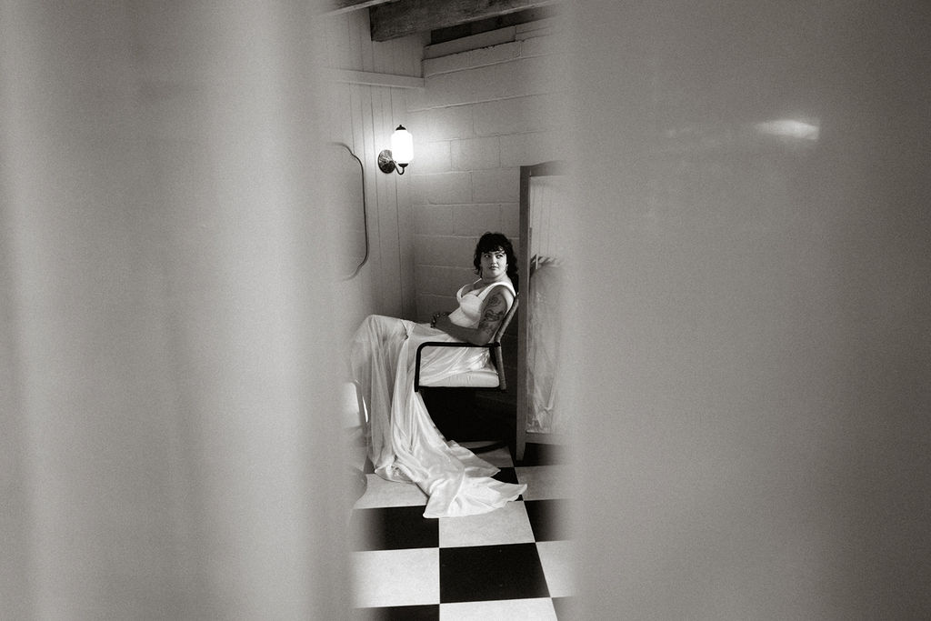 Creative film portrait of bride by documentary wedding photographer, Daniel Silbert.