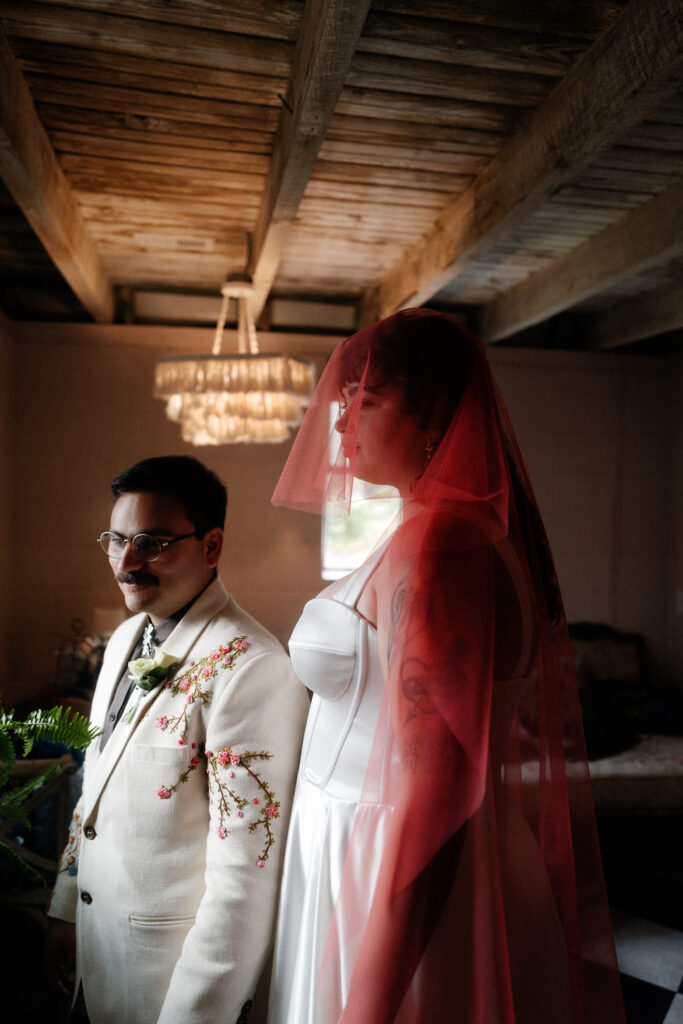 Unique wedding fashion at barn wedding in South Jersey.