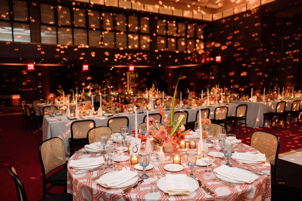 Table settings at TWA Hotel Wedding in New York.