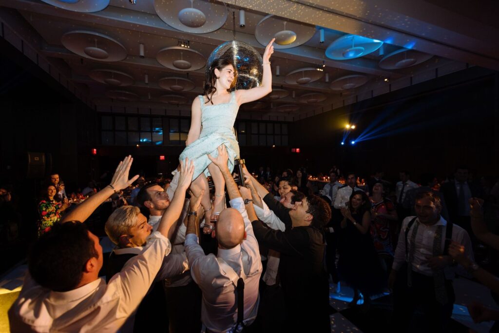 The hora dance at jewish wedding at TWA Hotel.