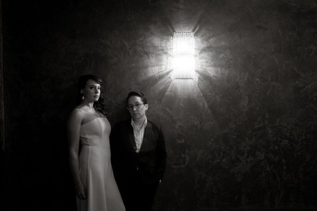 LGBTQ wedding couple at night in Brooklyn, NY.